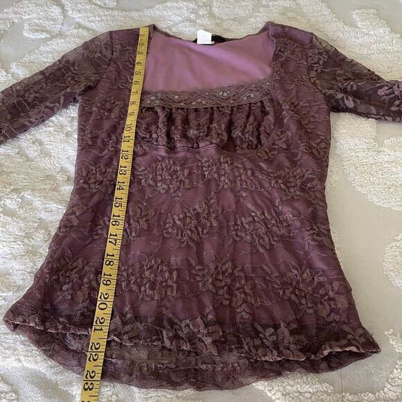 MCM Y2K Lace Overlay Milkmaid Mesh Fairy Top Whimsigoth Size Petite M - Picture 6 of 8